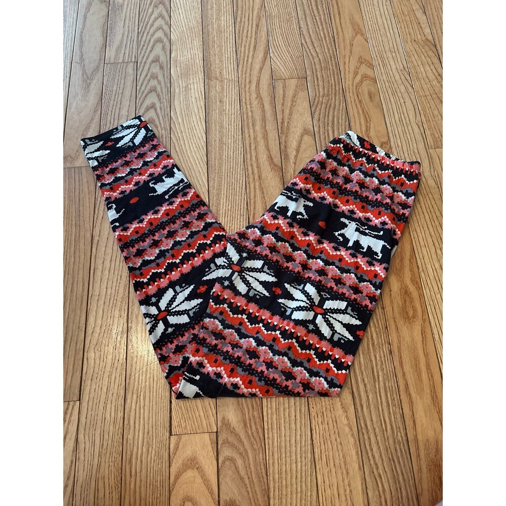 Leggings vintage rare boutique snowflake reindeer holiday high waisted pink red